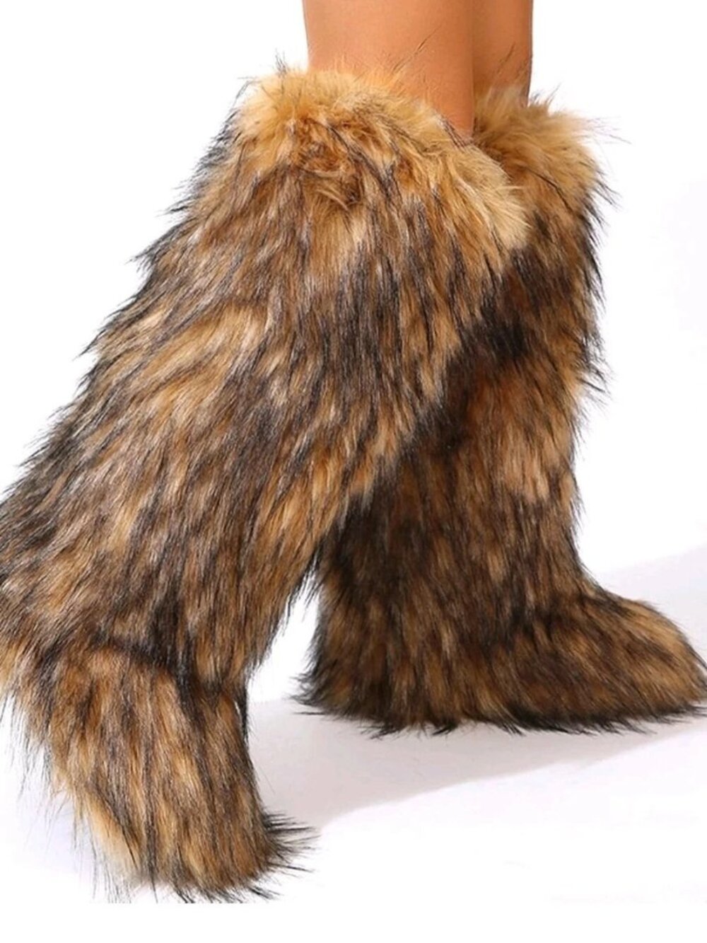 Women's Furry Faux Fur Knee High Boots - Sz 11 - NEW